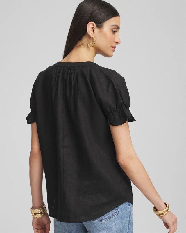 Linen Flutter-Sleeve Popover Top - image 3